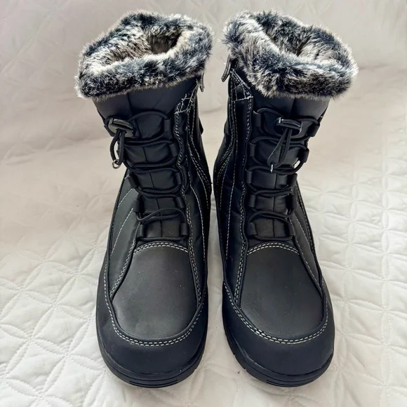Sporto Black Winter Zip-Up/Toggle Boots with Gray Faux Fur Trim Size 8 - Picture 2 of 13